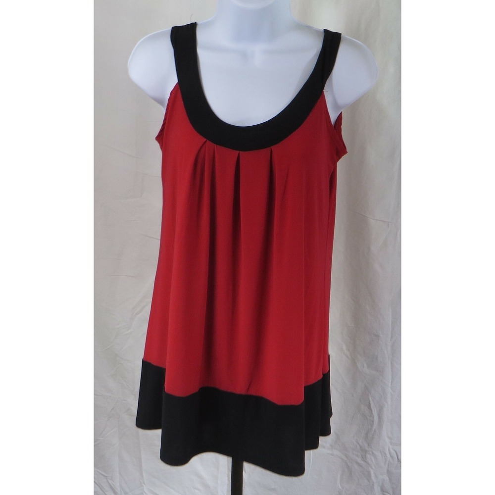Womens American City Wear Red with Black Accents Sleeveless Top Size L